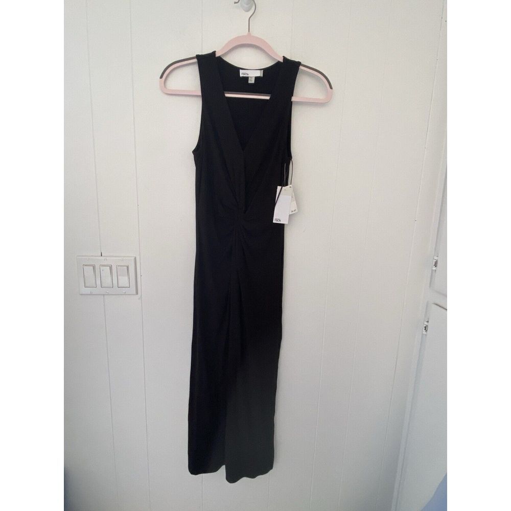 New - Nordstrom Rack Sz XS Sleeveless‎ MIDI Dress Black Ruched Knot Front